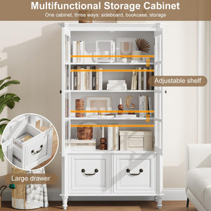 63" Tall Bookshelf with Glass Doors & Drawers