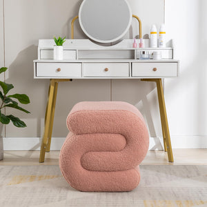 S-Shaped Sherpa Vanity Ottoman Stool