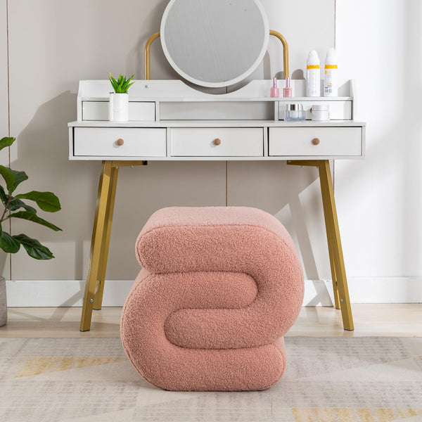 S-Shaped Sherpa Vanity Ottoman Stool