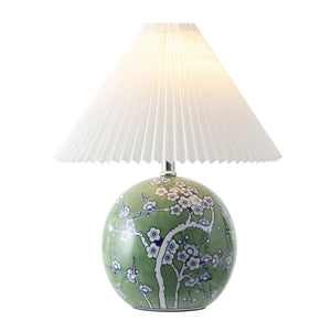 24" Ceramic Floral Urn Table Lamp with White Linen Shade