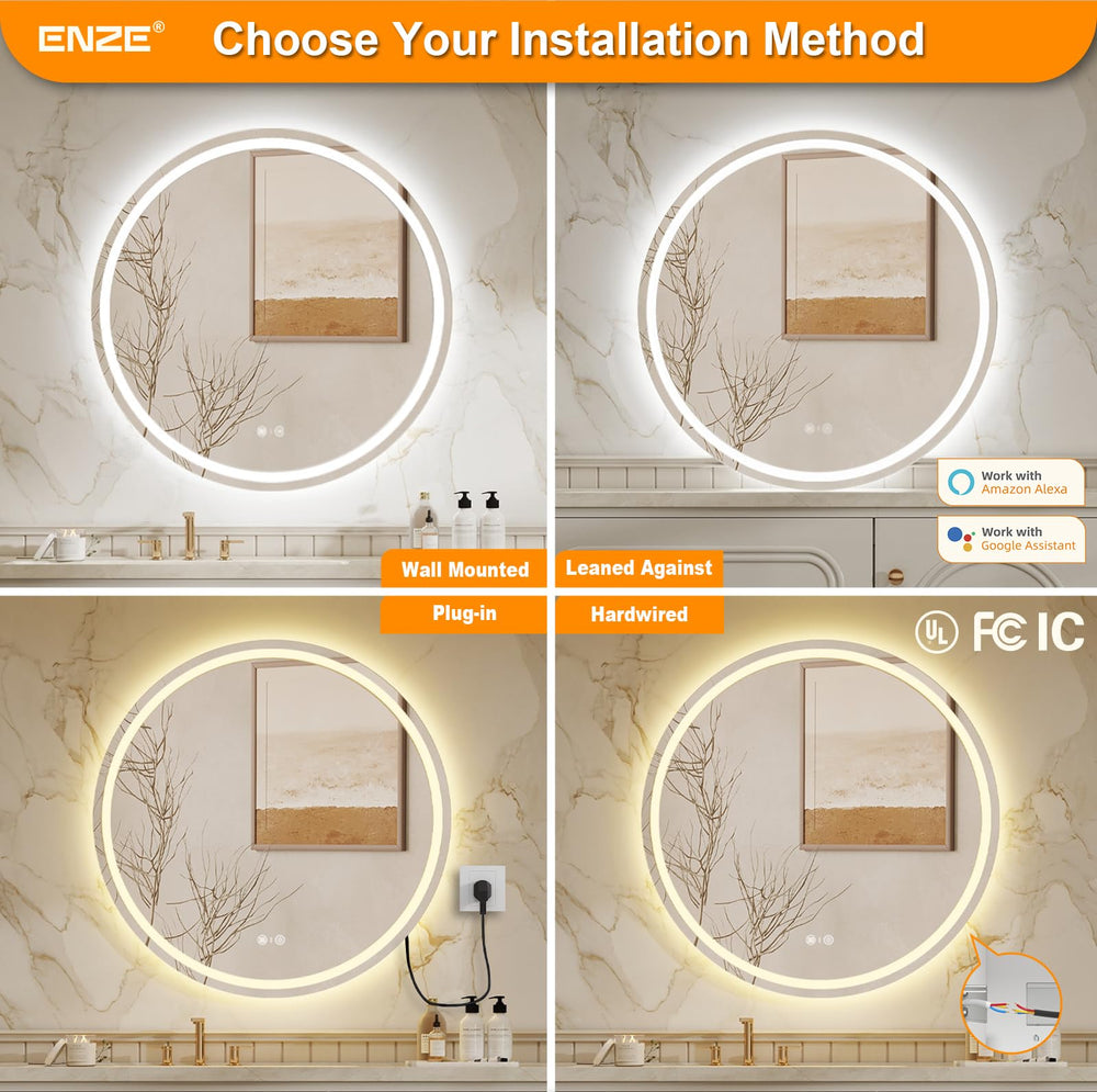 Round Smart LED Bathroom Mirror with WiFi, Anti-Fog & Dimming