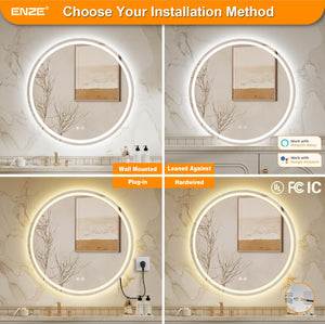 Round Smart LED Bathroom Mirror with WiFi, Anti-Fog & Dimming