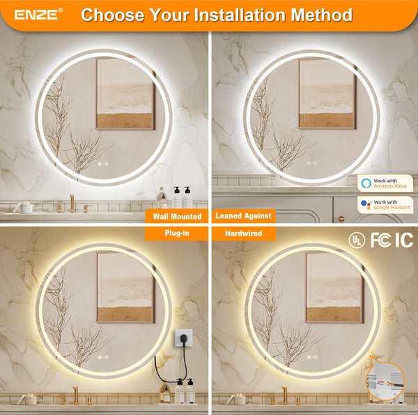 Round Smart LED Bathroom Mirror with WiFi, Anti-Fog & Dimming