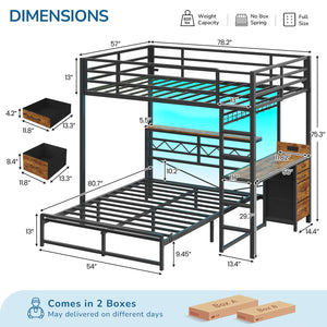 Full Over Full Bunk Bed with Desk & Storage Drawers