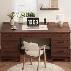 Executive Desk 60" with File Drawers & Charging Station