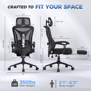 Ergonomic Office Chair with Footrest & Reclining Mesh Back