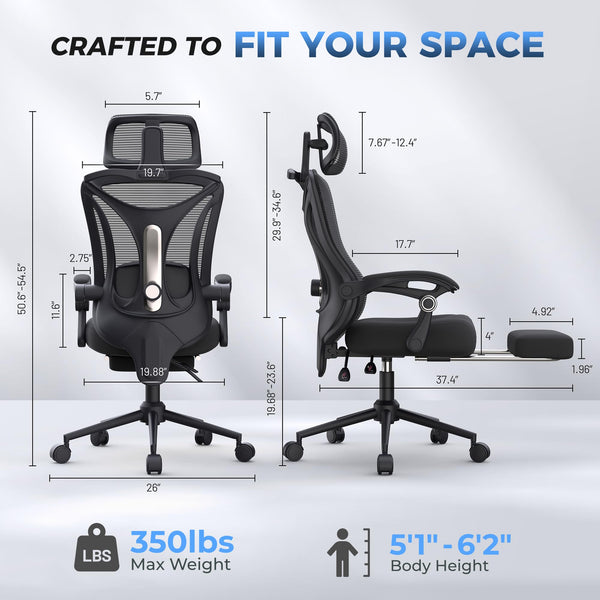 Ergonomic Office Chair with Footrest & Reclining Mesh Back