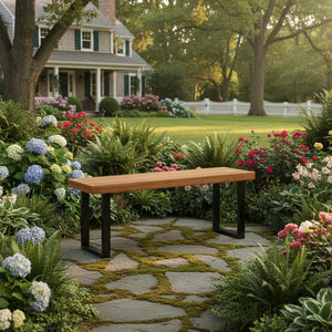 48" Acacia Wood Outdoor Bench with Metal Legs