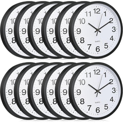 12-Piece Silent Wall Clock Set 12 Inch Non-Ticking Quartz Analog Battery Operated
