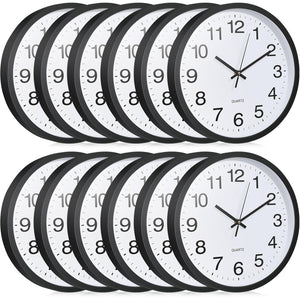 12-Piece Silent Wall Clock Set 12 Inch Non-Ticking Quartz Analog Battery Operated