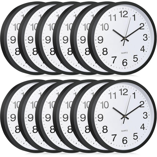 12-Piece Silent Wall Clock Set 12 Inch Non-Ticking Quartz Analog Battery Operated
