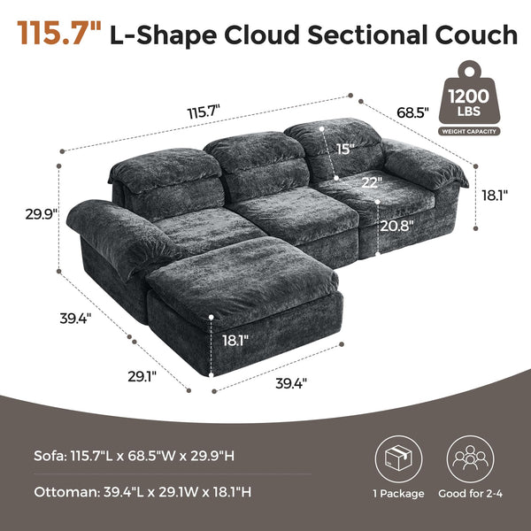 L-Shaped Modular Sectional Sofa with Deep Seat