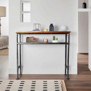 Industrial Bar Table with 2-Tier Storage