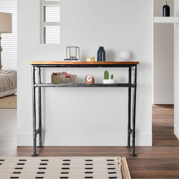 Industrial Bar Table with 2-Tier Storage