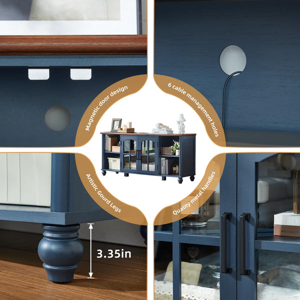 Farmhouse TV Stand with Glass Door & Adjustable Shelves – Fits Up to 65" TVs