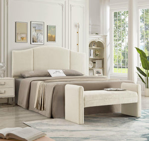 Upholstered Boucle Teddy Bench with Armrests
