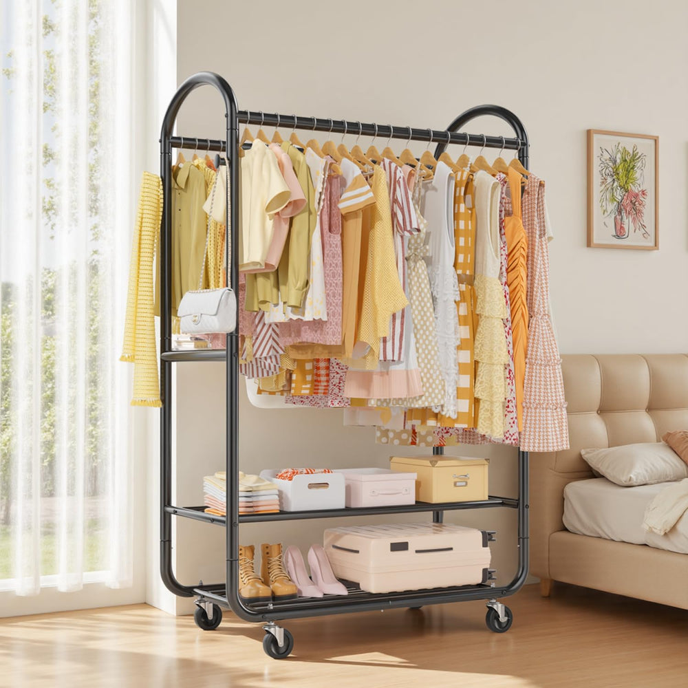 Heavy Duty Double Rod Rolling Garment Rack