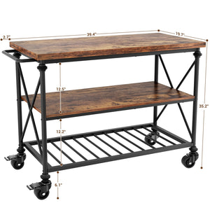 3-Tier Rolling Kitchen Island Cart with Pipe Legs