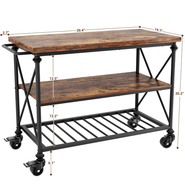 3-Tier Rolling Kitchen Island Cart with Pipe Legs