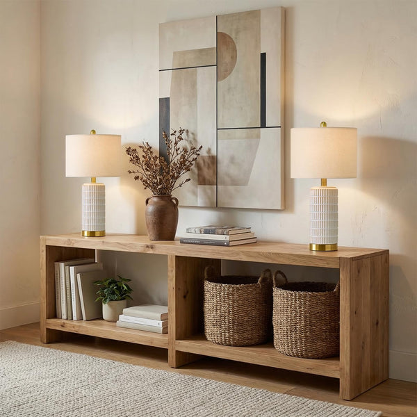Ceramic Bedside Table Lamps Set of 2 – Modern Nightstand Lamps with Gold Base