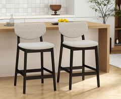 Counter Height Bar Stools with Backs — Farmhouse Linen Upholstered, Grey (Set Options)