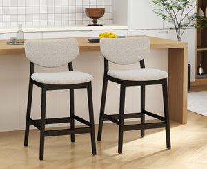 Counter Height Bar Stools with Backs — Farmhouse Linen Upholstered, Grey (Set Options)