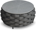 Round Woven Rope Outdoor Coffee Table with Sintered Stone Top