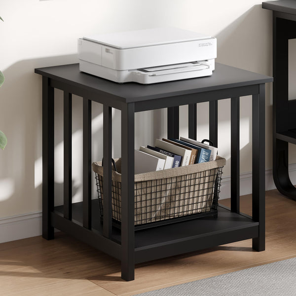 End Tables Set of 2 with 2-Tier Storage Shelf – Black