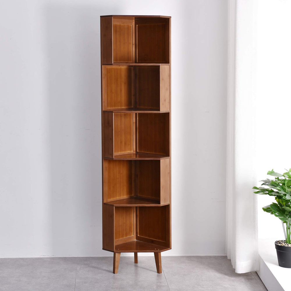 5-Tier Corner Bamboo Bookshelf
