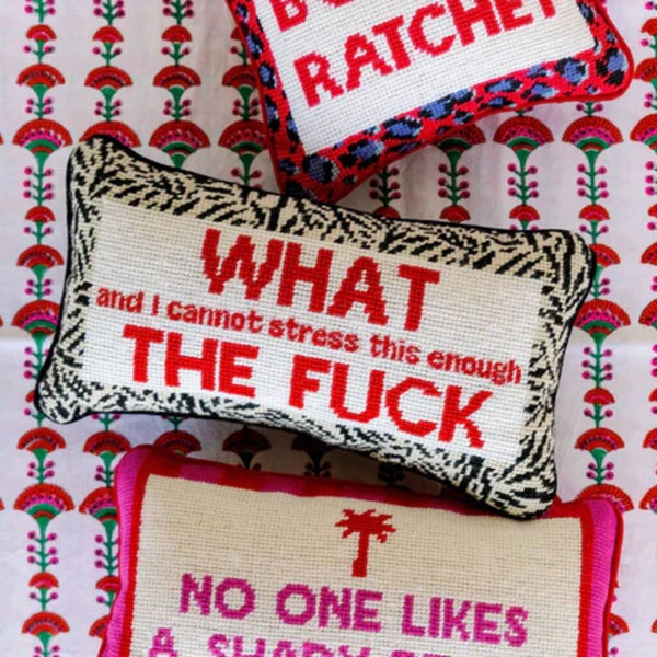 Needlepoint Decorative Throw Pillow – WTF – 8" x 14"