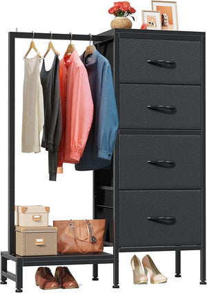 Tall Dresser with Hanging Rack & 4 Drawers