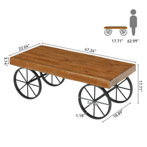 47" Industrial Live Edge Coffee Table – Solid Pine Wood & Metal Legs