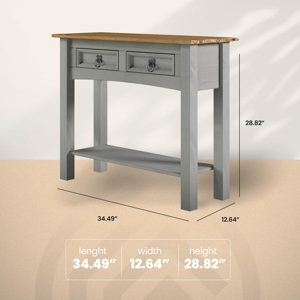 Solid Wood Console Table with 2 Drawers – Farmhouse Entryway Hall Table