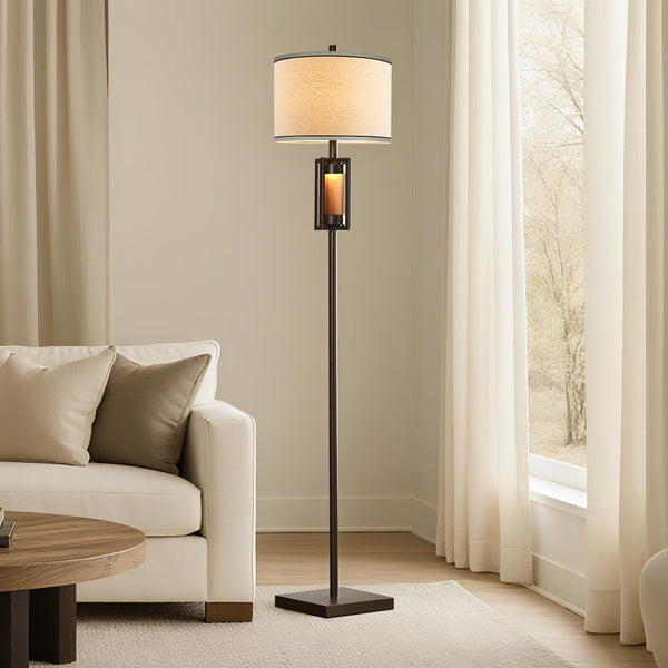 Rustic Farmhouse Floor Lamp with Night Light