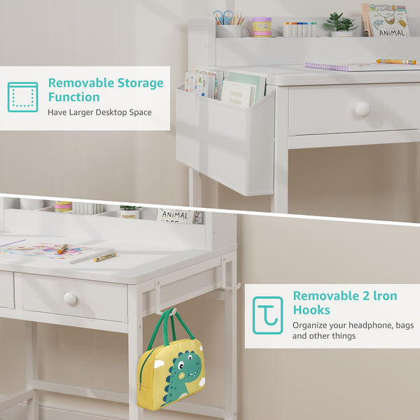 Kids Desk and Chair Set with Fabric Drawers and Storage