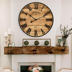 Farmhouse Wall Clock – Silent, Battery-Operated, Rustic Wood Finish