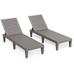 Outdoor Chaise Lounge Chairs with Adjustable Backrest – All-Weather Resin, Wood Texture