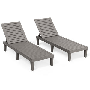 Outdoor Chaise Lounge Chairs with Adjustable Backrest – All-Weather Resin, Wood Texture