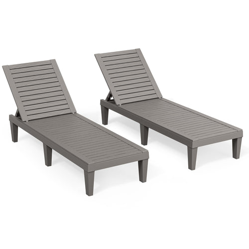 Outdoor Chaise Lounge Chairs with Adjustable Backrest – All-Weather Resin, Wood Texture