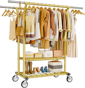 Heavy Duty Rolling Clothes Rack with Shelves