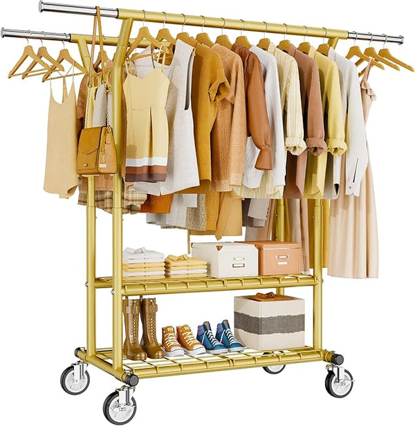 Heavy Duty Rolling Clothes Rack with Shelves