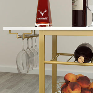 4-Tier Rolling Bar Cart with Wine & Glass Holder