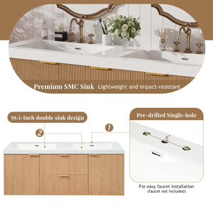 Floating Double Sink Bathroom Vanity with SMC Resin Top & Wood Cabinet
