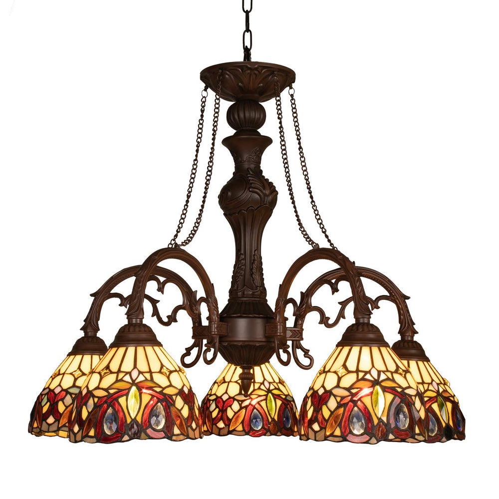 5-Light Tiffany Stained Glass Chandelier