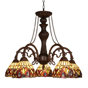5-Light Tiffany Stained Glass Chandelier