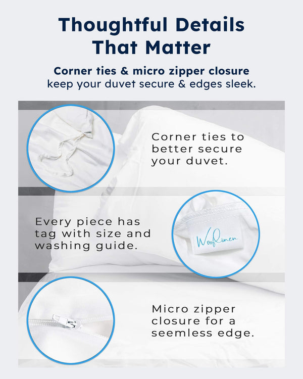 Bamboo Duvet Cover Set – White, Silky Soft, Zipper Closure