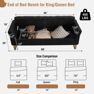 King Size Storage Bench with Arms, Boucle Fabric, Gold Legs, 2 Pillows