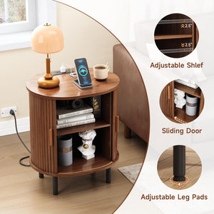 Fluted End Table with Storage & Charging Station