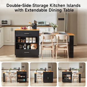 Expandable Kitchen Island with Dining Table & Storage