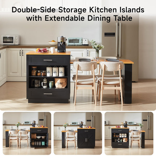 Expandable Kitchen Island with Dining Table & Storage